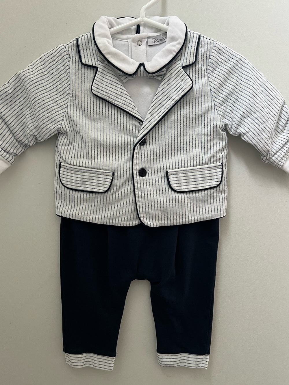 French Highend Navy & White Pinstripe Baby One-Piece